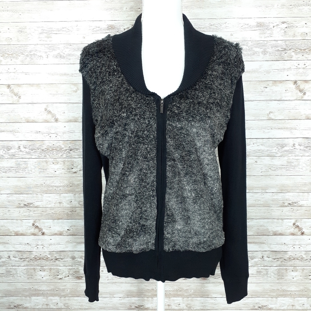 EP Pro Sweater L Zip Up Cardigan Faux Fur 87